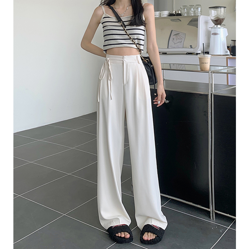 Quần ống rộng Lưng Cao Màu Sắc Đơn Giản Phong Cách Hàn Quốc Cho Nữ