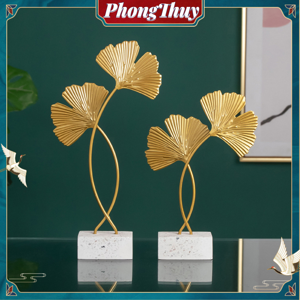 Tượng chiếc lá mạ vàng để bàn - Decor Lá Cây Ngân Hạnh Bằng sắt phong cách Bắc Âu trang trí nhà cửa【PhongThuy】