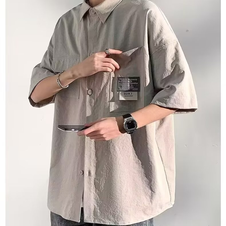 Áo sơ mi nam ngắn tay phong cách Hàn Quốc áo sơ mi ngắn simple áo sơ mi nam lụa  unisex áo sơ mi nam form rộng đồ đôi áo sơ mi nữ form rộng