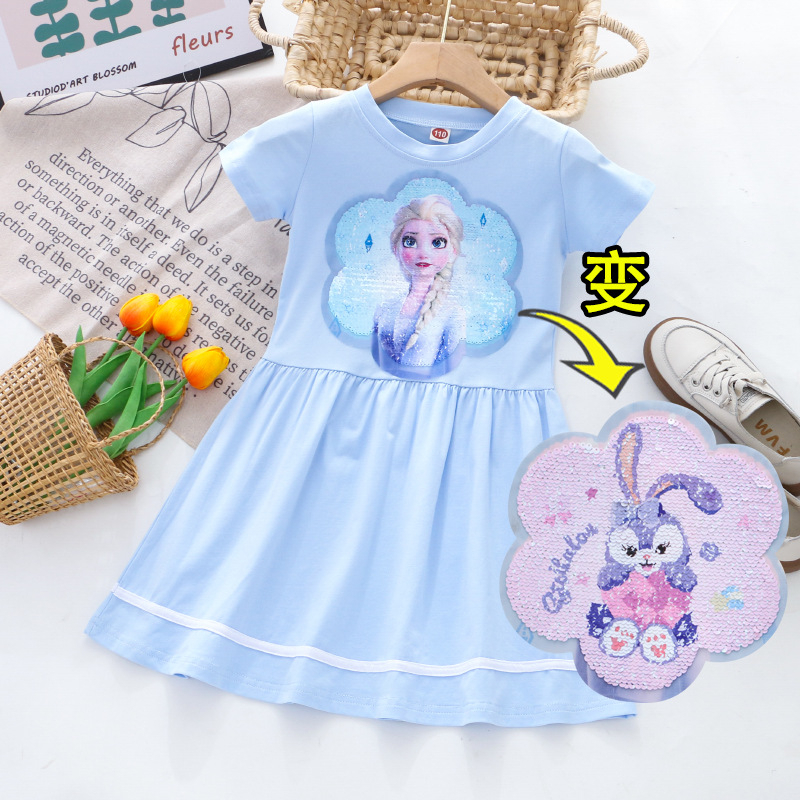 Đầm Công Chúa Bằng Cotton In Họa Tiết Hoạt Hình Đính Kim Sa Lấp Lánh Thời Trang Mùa Hè Cho Bé Gái 2-10 Tuổi