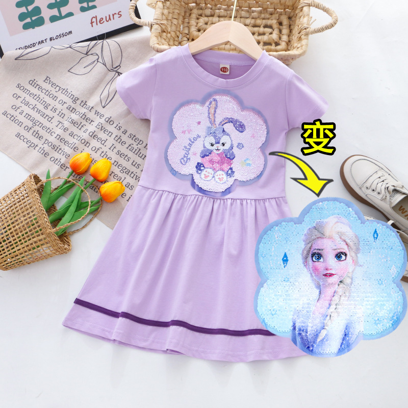 Đầm Công Chúa Bằng Cotton In Họa Tiết Hoạt Hình Đính Kim Sa Lấp Lánh Thời Trang Mùa Hè Cho Bé Gái 2-10 Tuổi