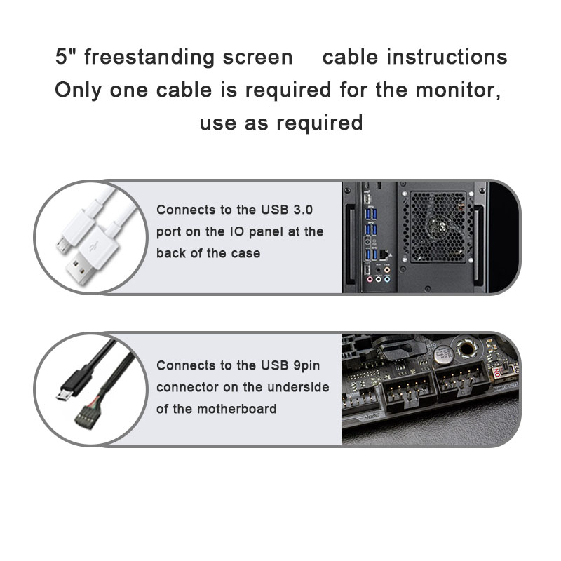 Màn Hình Máy Tính 5 Inch IPS PC 800x480 USB Hiển Thị Màn Hình Hiển Thị Màu Trắng Đen Hỗ Trợ Chơi Game AIDA64