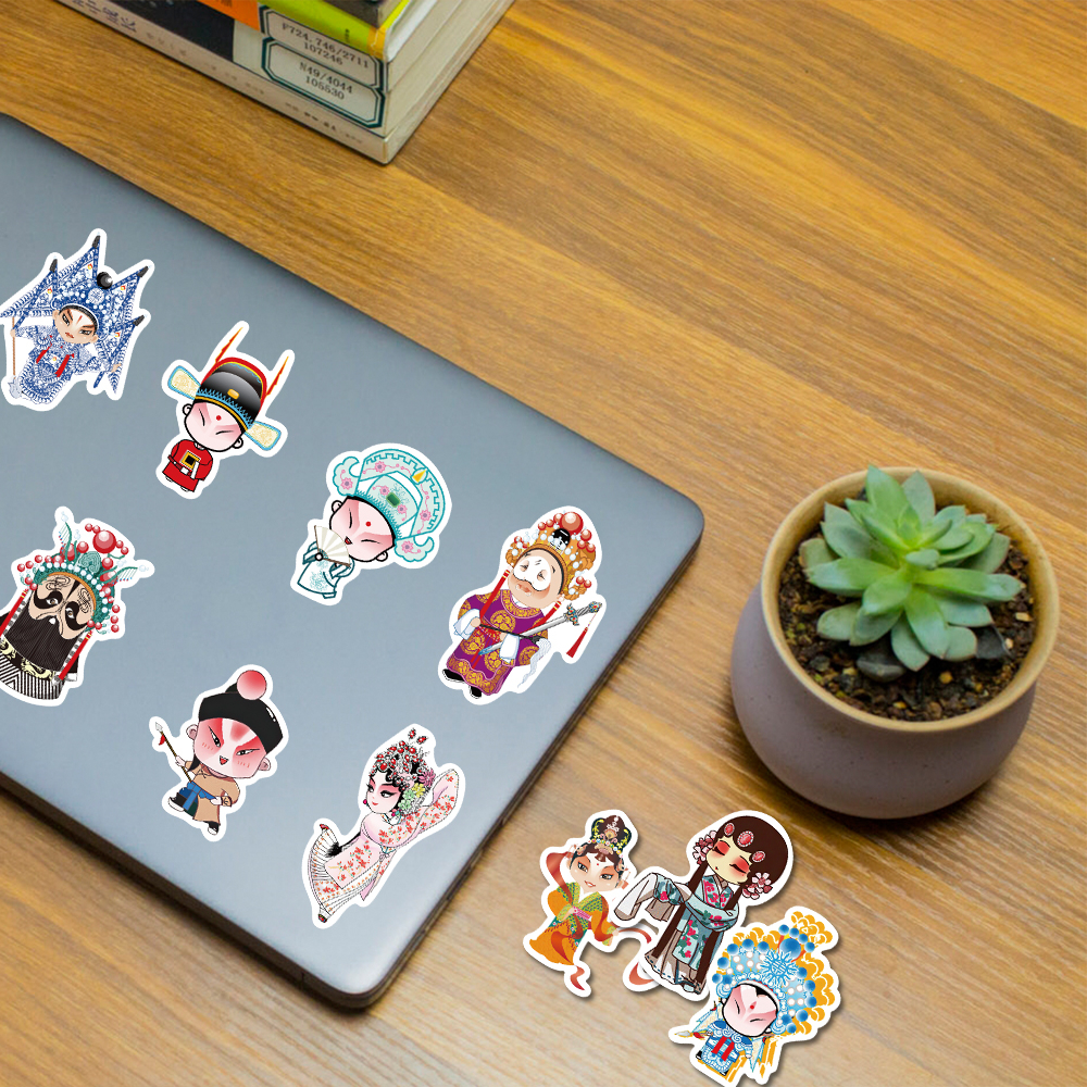 Bộ 50 Miếng Dán Hoạt Hình Peking Opera Trung Quốc Dễ Thương Chống Thấm Nước Trang Trí Điện Thoại / Máy Tính