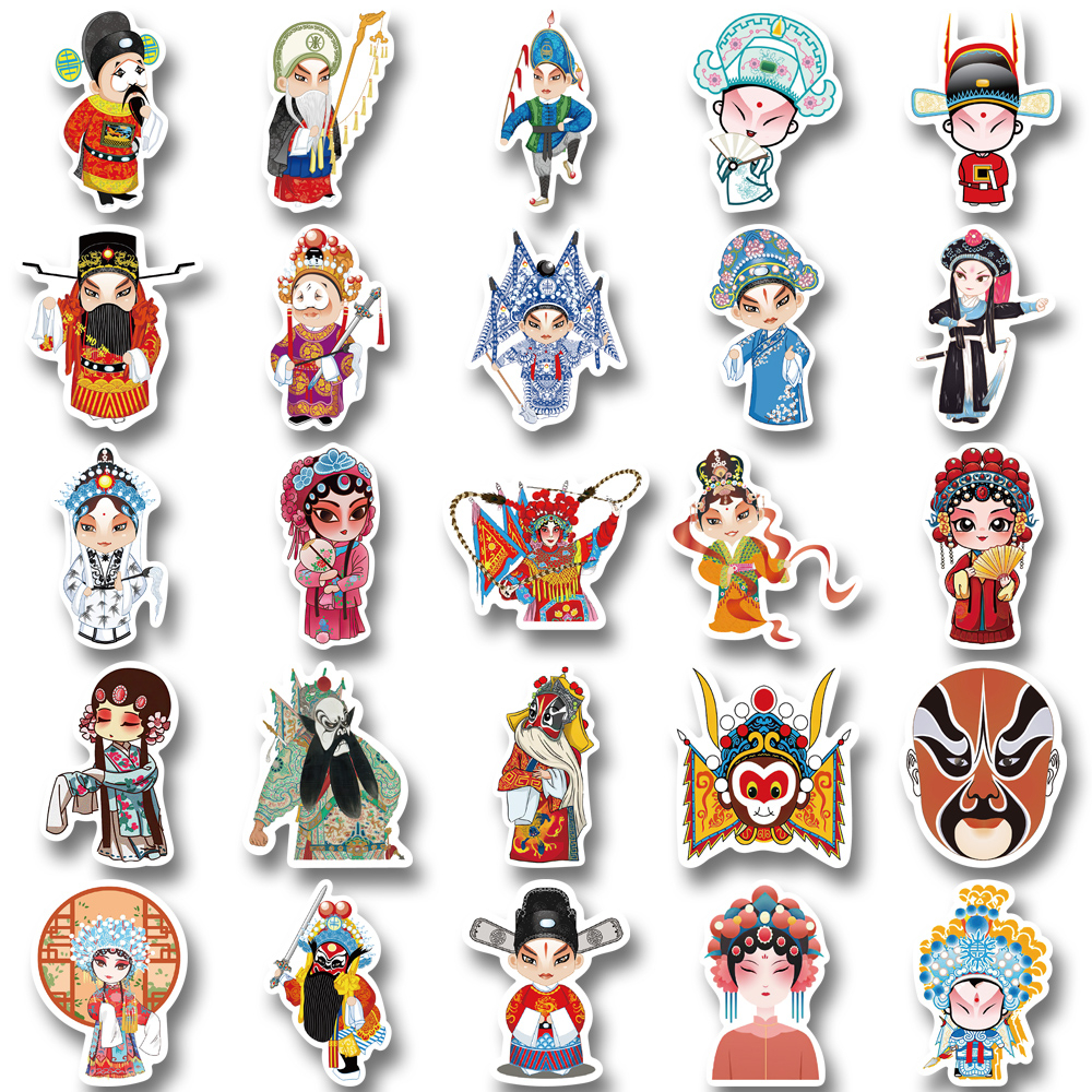 Bộ 50 Miếng Dán Hoạt Hình Peking Opera Trung Quốc Dễ Thương Chống Thấm Nước Trang Trí Điện Thoại / Máy Tính