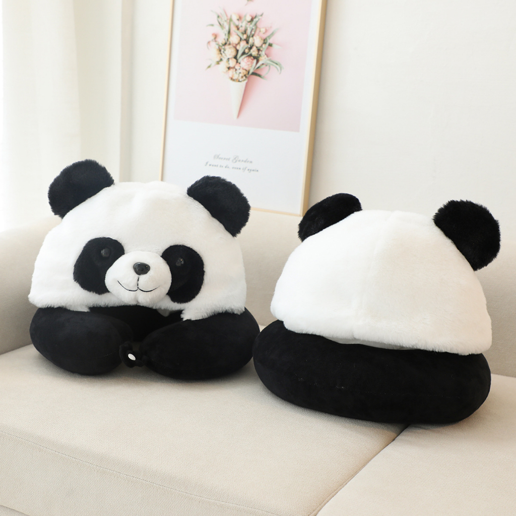 Gối Chữ U Hình Gấu Trúc Dễ Thương Kèm Mũ Trùm Dùng Khi Đi Du Lịch