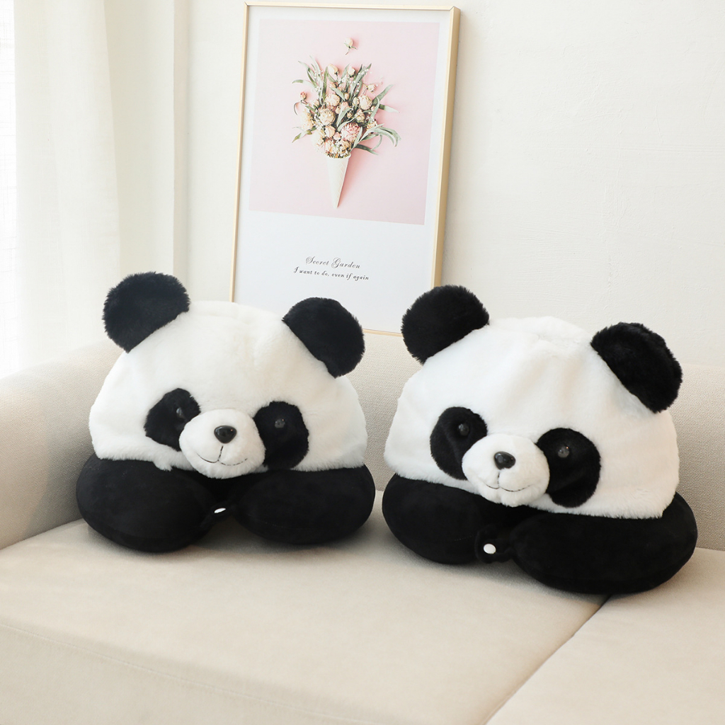 Gối Chữ U Hình Gấu Trúc Dễ Thương Kèm Mũ Trùm Dùng Khi Đi Du Lịch