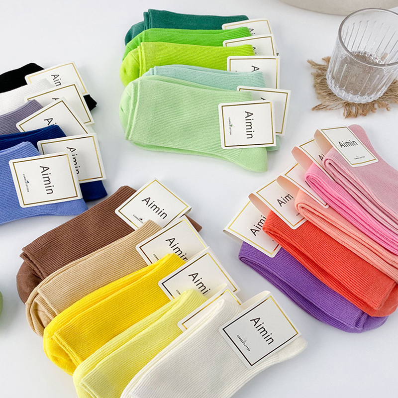 FHYL Vớ Cotton Mỏng Cổ Vừa Màu Sắc Cầu Vồng Phong Cách Hàn Quốc Đơn Giản Thời Trang Mùa Hè Cho Nữ