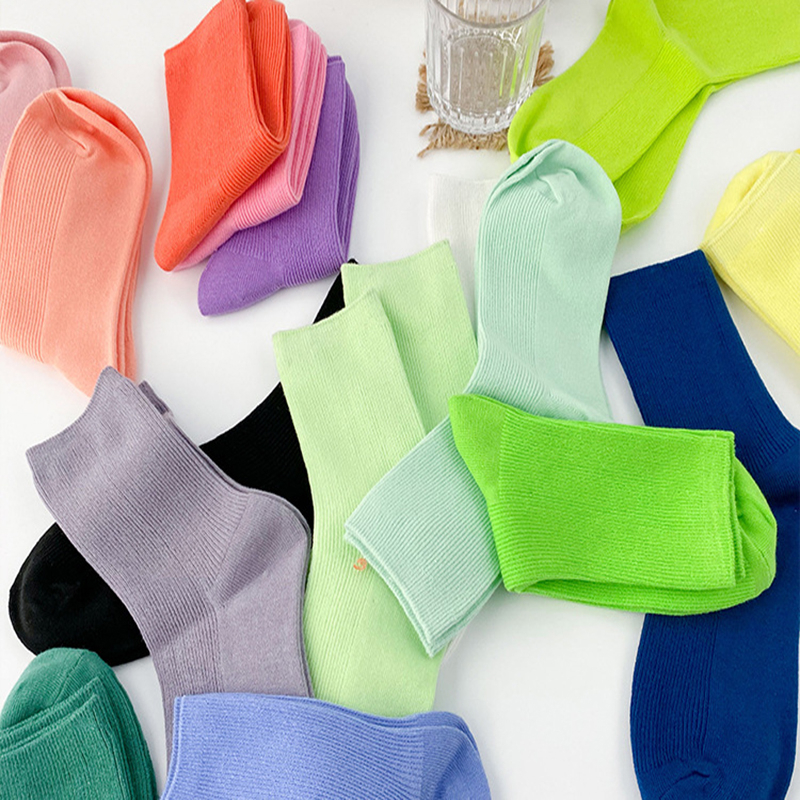 FHYL Vớ Cotton Mỏng Cổ Vừa Màu Sắc Cầu Vồng Phong Cách Hàn Quốc Đơn Giản Thời Trang Mùa Hè Cho Nữ