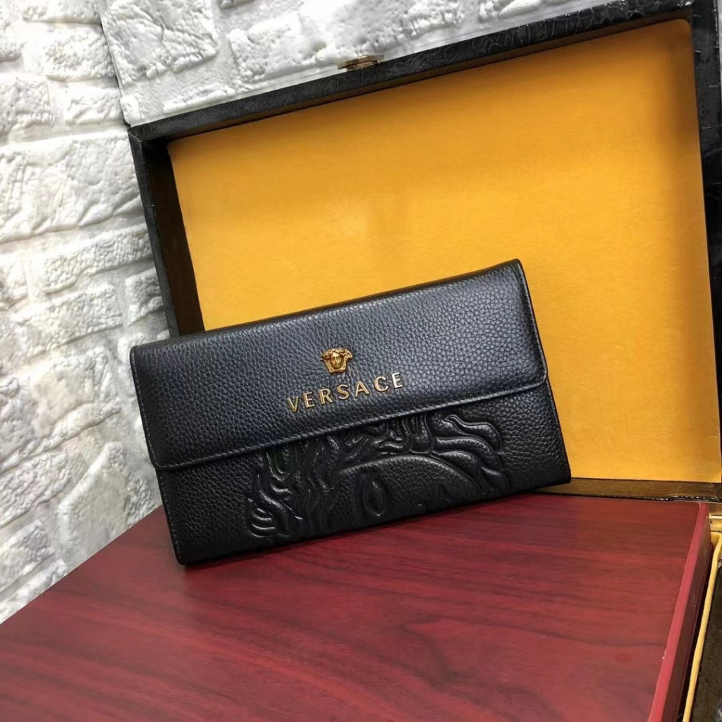 Sẵn sàng giao hàng, thương hiệu cổ điển Versace Ví dài da Phần cứng Thời trang Túi xách Chủ thẻ