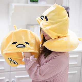 Gối Kê Cổ Chữ U Có Nón Trùm Đầu Hình Lòng Đỏ Trứng Gudetama Bằng Vải Bông Dễ Thương