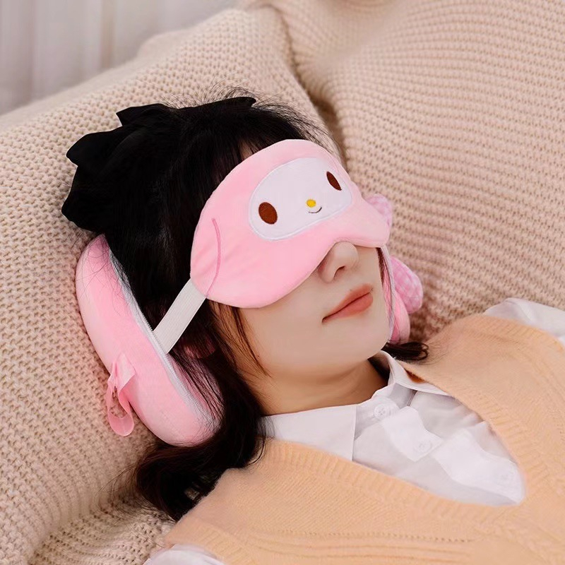 SANRIO Gối Ngủ Du Lịch Nghỉ Ngơi Hình Melody Kuromi Kèm Mặt Nạ Mắt Di Động Tiện Dụng