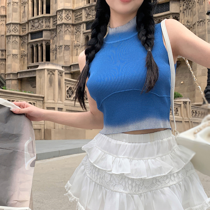 Áo Tank Top Dệt Kim Cổ Cao Màu Sắc Gradient Phong Cách Hàn Quốc Thời Trang Mùa Hè Cho Nữ
