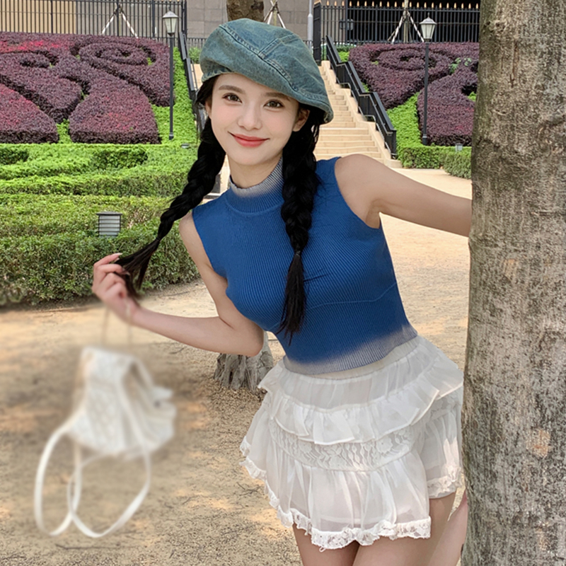 Áo Tank Top Dệt Kim Cổ Cao Màu Sắc Gradient Phong Cách Hàn Quốc Thời Trang Mùa Hè Cho Nữ