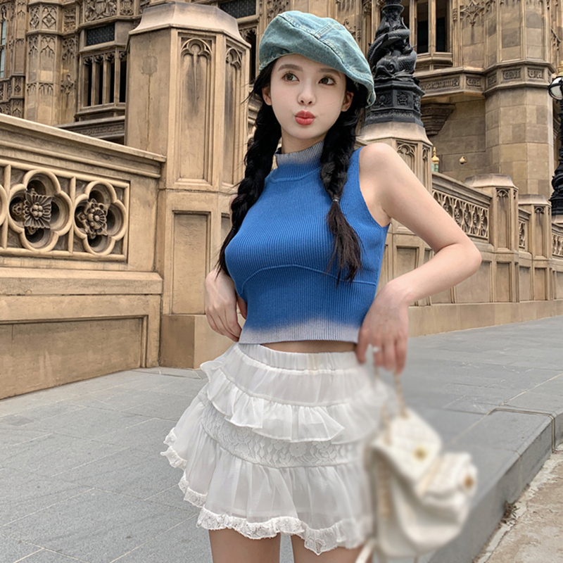 Áo Tank Top Dệt Kim Cổ Cao Màu Sắc Gradient Phong Cách Hàn Quốc Thời Trang Mùa Hè Cho Nữ