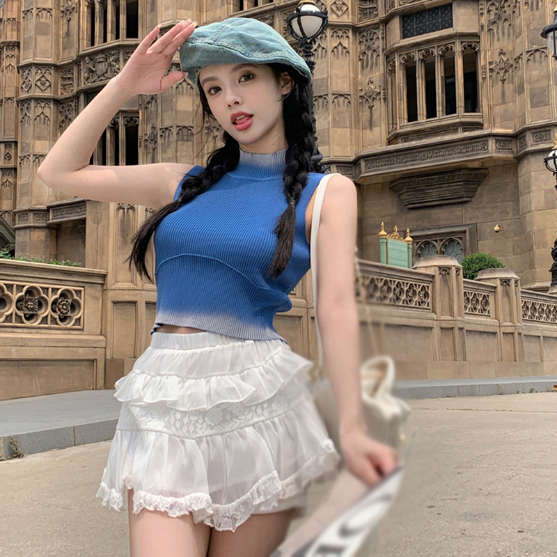 Áo Tank Top Dệt Kim Cổ Cao Màu Sắc Gradient Phong Cách Hàn Quốc Thời Trang Mùa Hè Cho Nữ