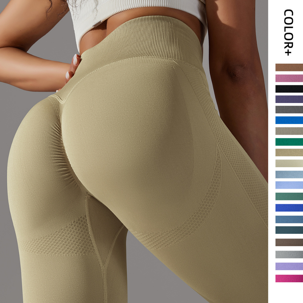 Quần Legging Thể Thao Dệt Kim Màu Trơn Thấm Hút Mồ Hôi Thoáng Khí