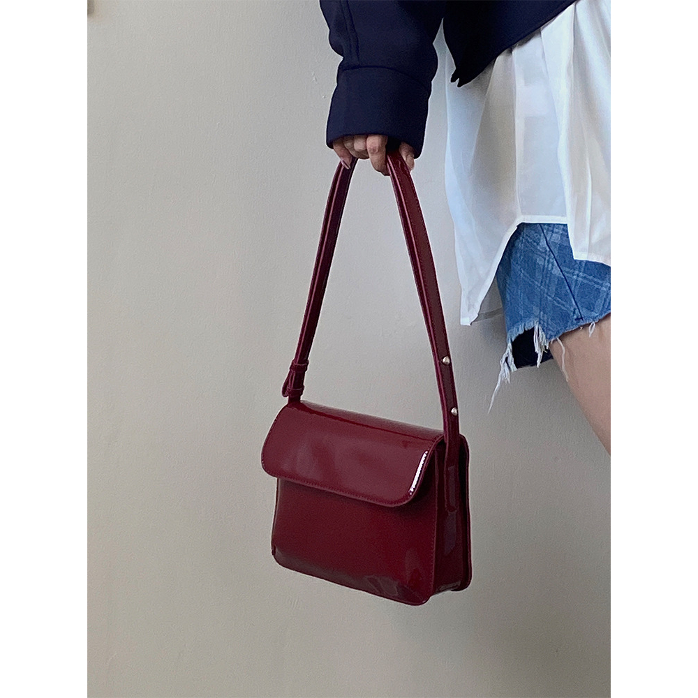 MOUSSON Túi Đeo Chéo Da Bóng Hình Vuông Cỡ Nhỏ Phong Cách retro Thời Trang Cho Nữ