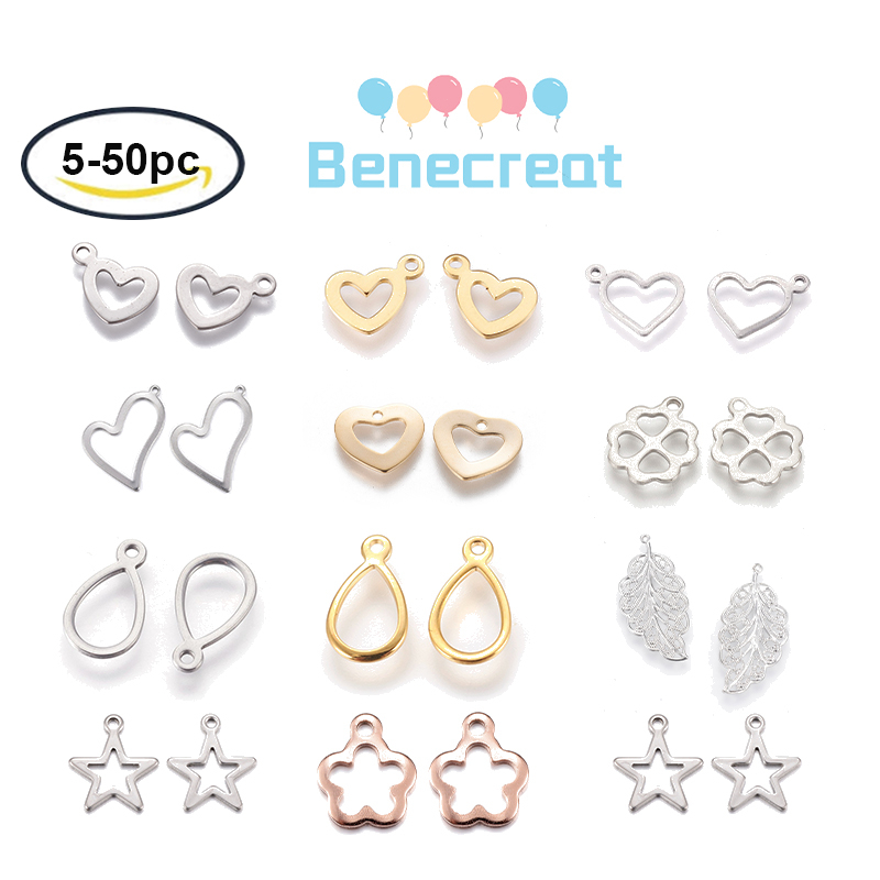 Bộ 5~50 Mặt dây chuyền BENECREAT hình trái tim / lá / ngôi sao màu sắc bằng thép không gỉ 304