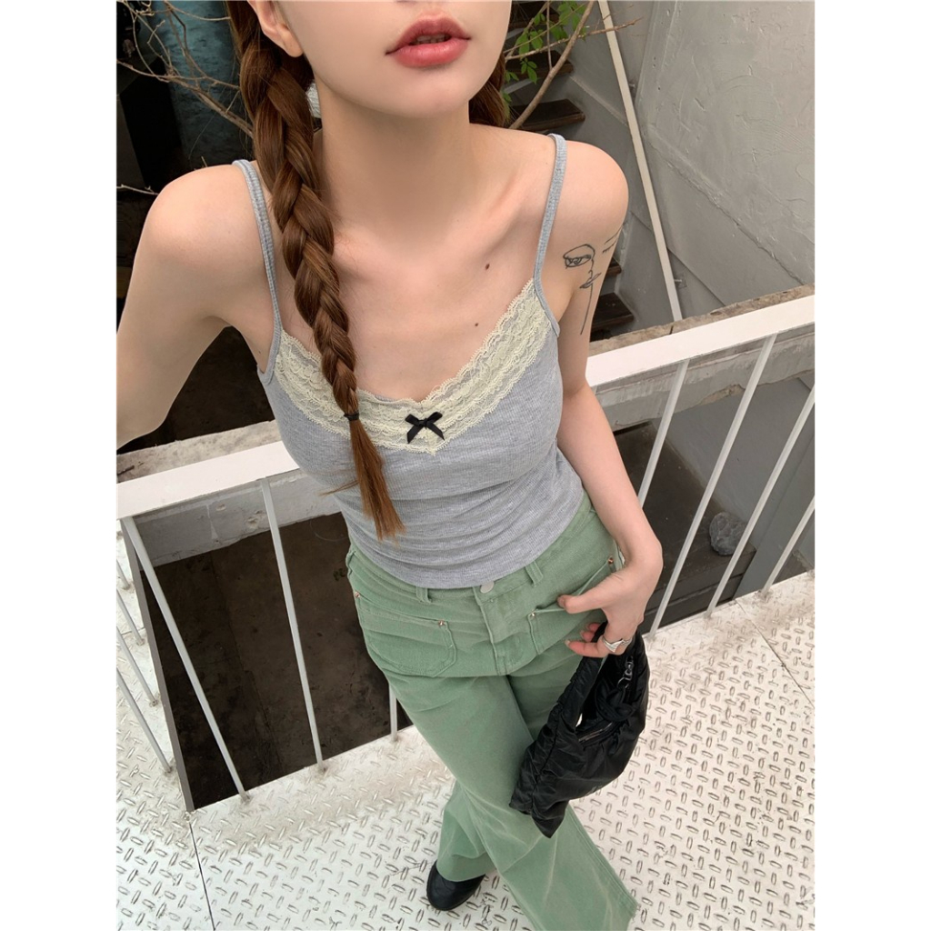 Áo Hai Dây Cổ Thấp Dáng Ôm Phối Ren Thời Trang Mùa Hè 64424