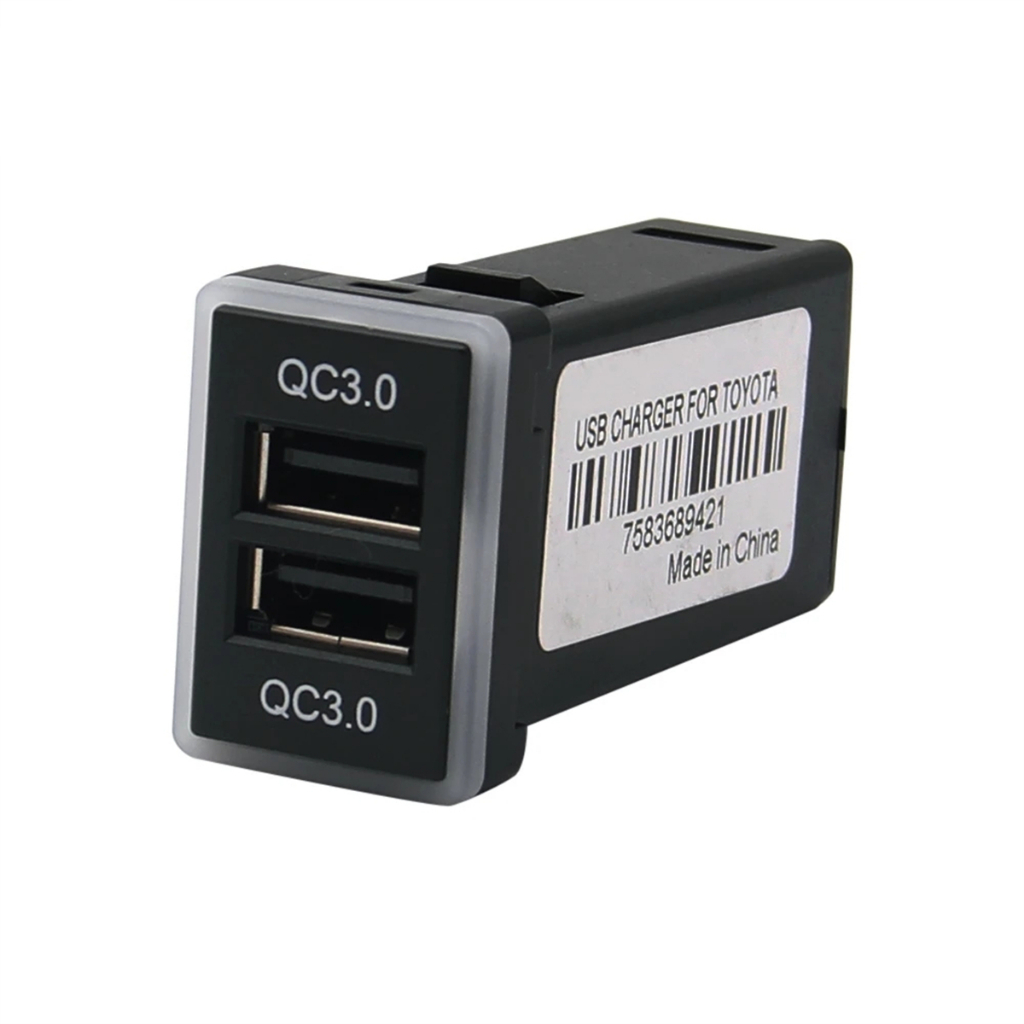 Tẩu Sạc Nhanh QC 3.0 USB 12V-24V Có Đèn LED Xanh Dương Cho Toyota Camry Collora RAV4 Yaris