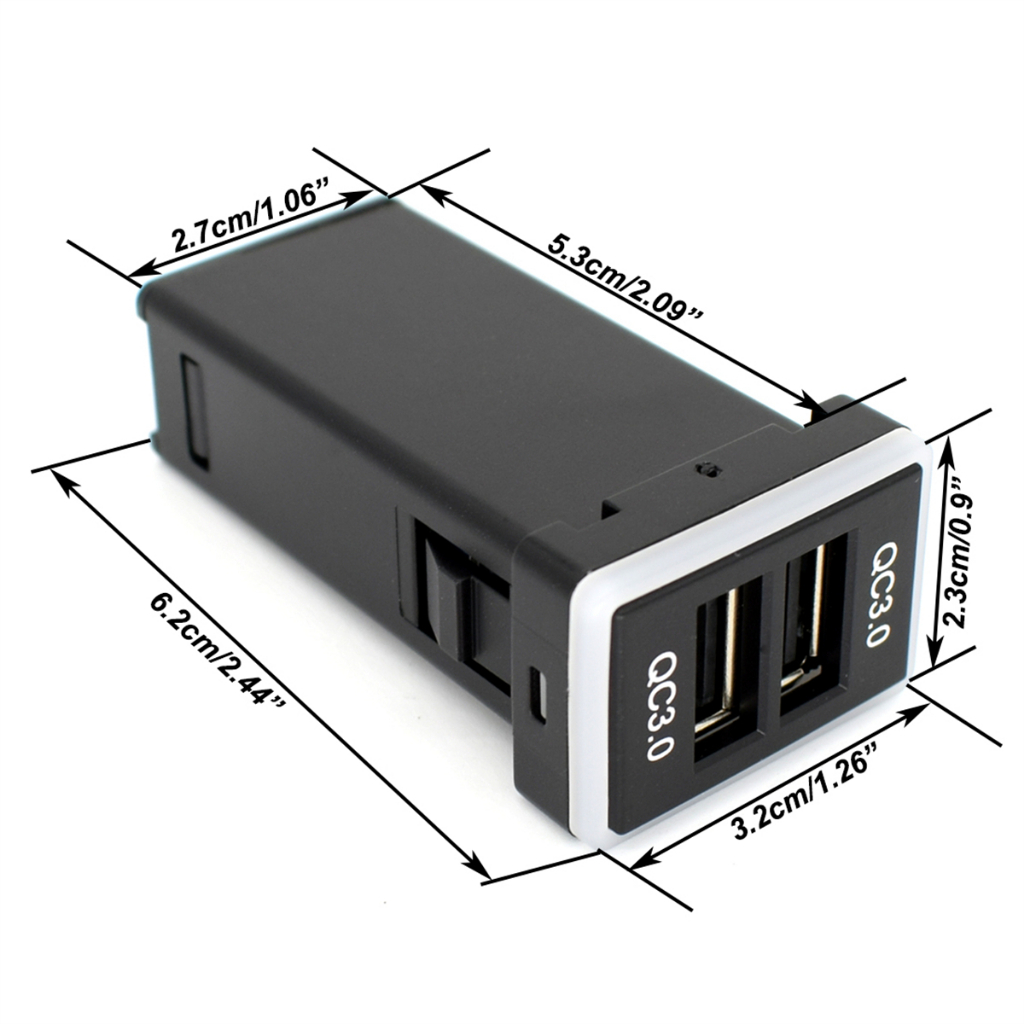 Tẩu Sạc Nhanh QC 3.0 USB 12V-24V Có Đèn LED Xanh Dương Cho Toyota Camry Collora RAV4 Yaris
