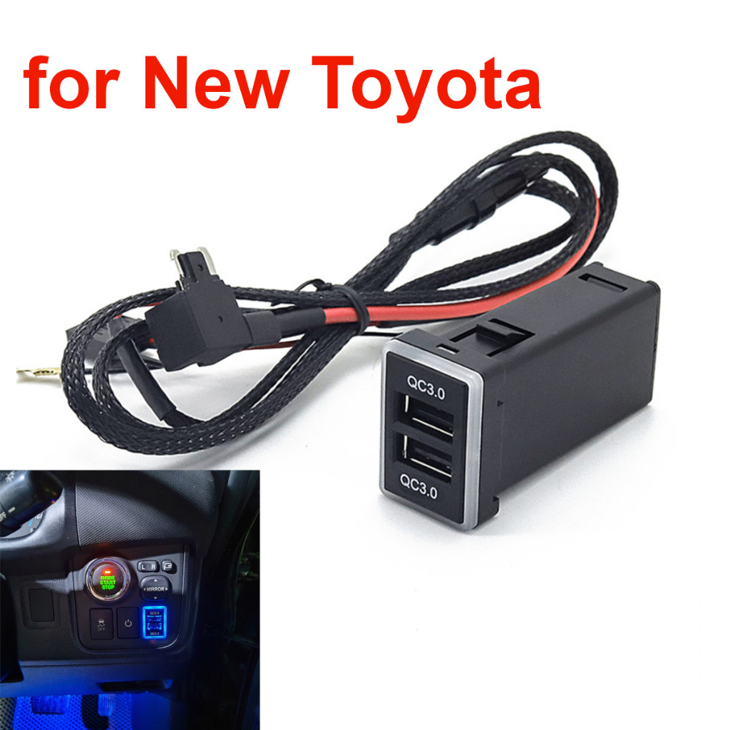 Tẩu Sạc Nhanh QC 3.0 USB 12V-24V Có Đèn LED Xanh Dương Cho Toyota Camry Collora RAV4 Yaris