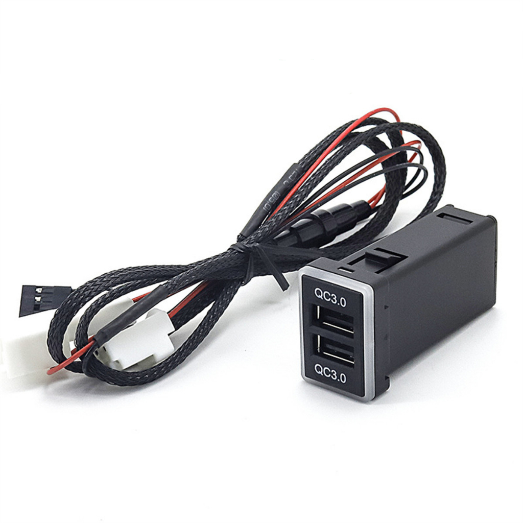 Tẩu Sạc Nhanh QC 3.0 USB 12V-24V Có Đèn LED Xanh Dương Cho Toyota Camry Collora RAV4 Yaris