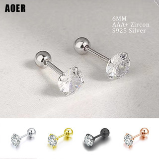 1 cặp bông tai titan bạc 925 đính đá zircon 6mm cho nữ