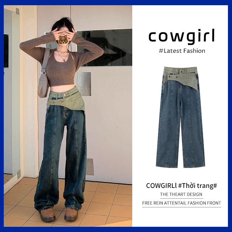 COWGIRL quần ống rộng quần nữ jean phong cách Retro Ống Rộng siêu đẹp 2023 MỚI MAY2604