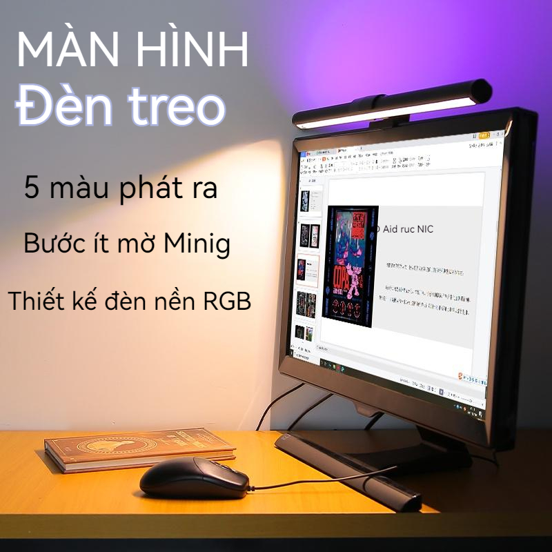 CANMEIJIA Đèn LED treo màn hình máy tính đôi màu có thể điều chỉnh độ sáng 5W đèn bàn dài hình chữ nhật