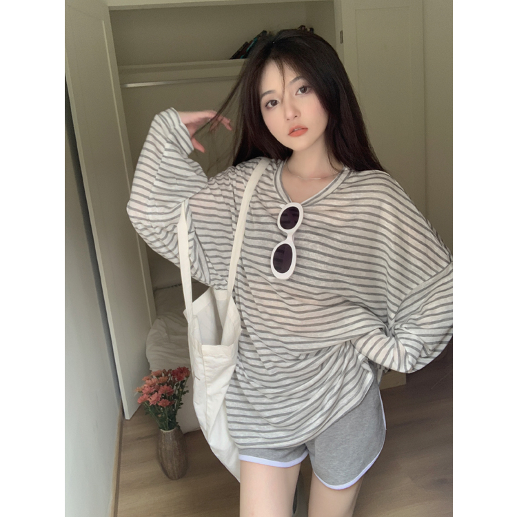 Lalisas Set Áo Thun Tay Dài Chống Nắng Cổ Thuyền + Quần Short Thể Thao Đơn Giản Cho Nữ (Đặt Hàng Riêng Biệt)