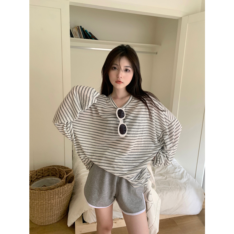 Lalisas Set Áo Thun Tay Dài Chống Nắng Cổ Thuyền + Quần Short Thể Thao Đơn Giản Cho Nữ (Đặt Hàng Riêng Biệt)