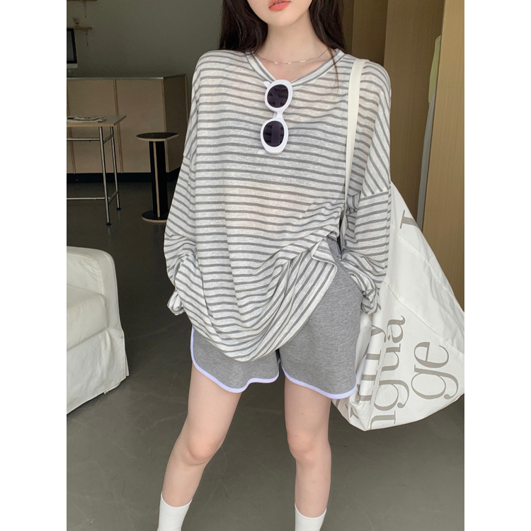 Lalisas Set Áo Thun Tay Dài Chống Nắng Cổ Thuyền + Quần Short Thể Thao Đơn Giản Cho Nữ (Đặt Hàng Riêng Biệt)