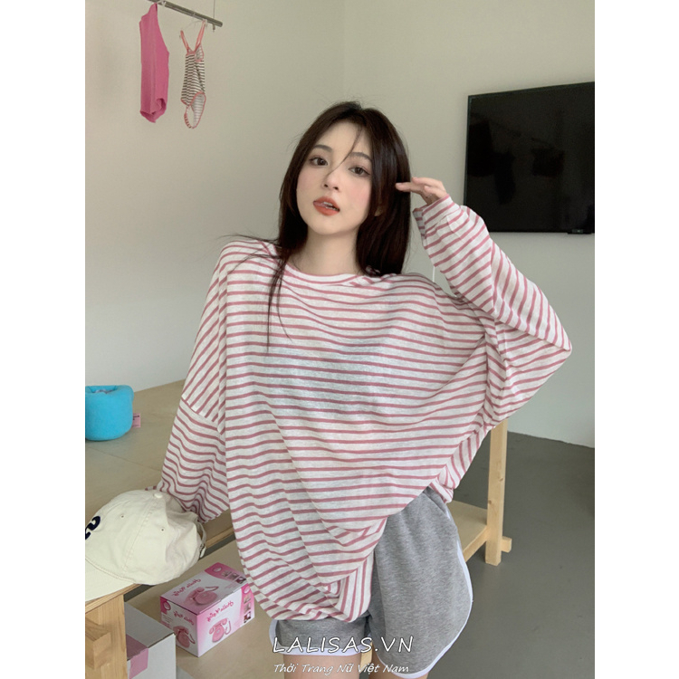 Lalisas Set Áo Thun Tay Dài Chống Nắng Cổ Thuyền + Quần Short Thể Thao Đơn Giản Cho Nữ (Đặt Hàng Riêng Biệt)