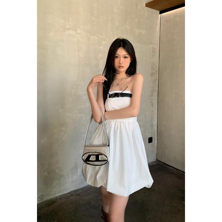 Lalisas Đầm Ngắn Không Dây Có Thắt Lưng Phong Cách niche Cá Tính Cho Nữ