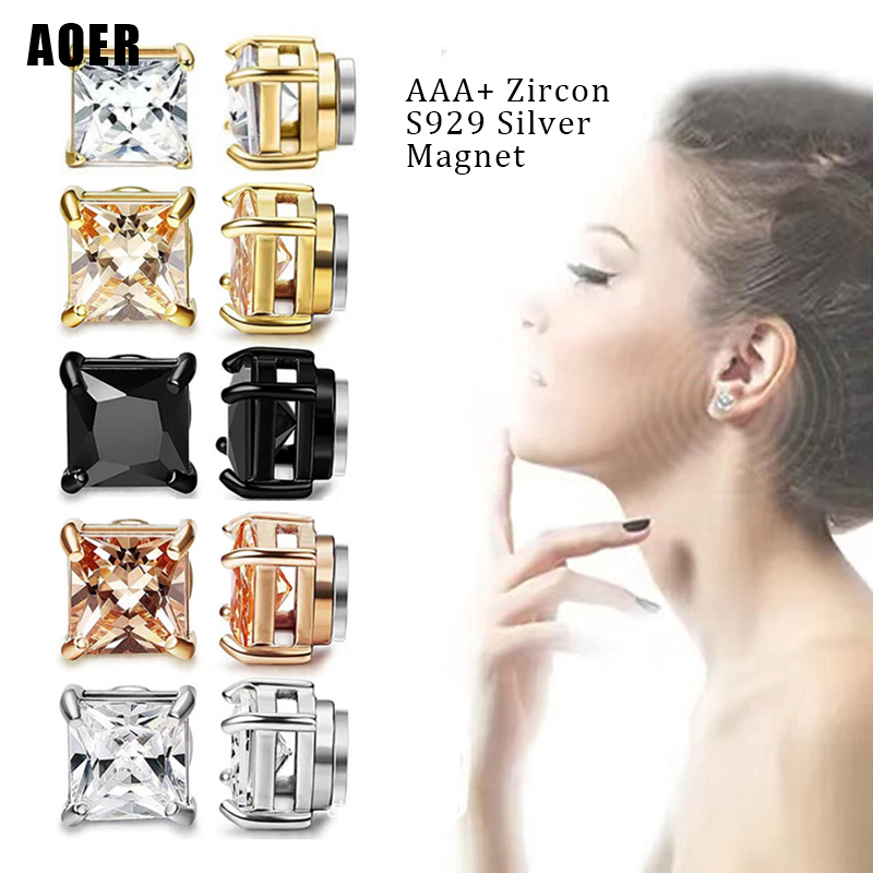1 Đôi Bông Tai Thép Titan Bạc 925 Đính Đá Zircon 6 / 8MM