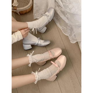 Nhẹ nhàng  màu hồng Pháp dày gót Mary Jane giày nữ mùa hè mới miệng nông múa ba lê đầu tròn giày đơn