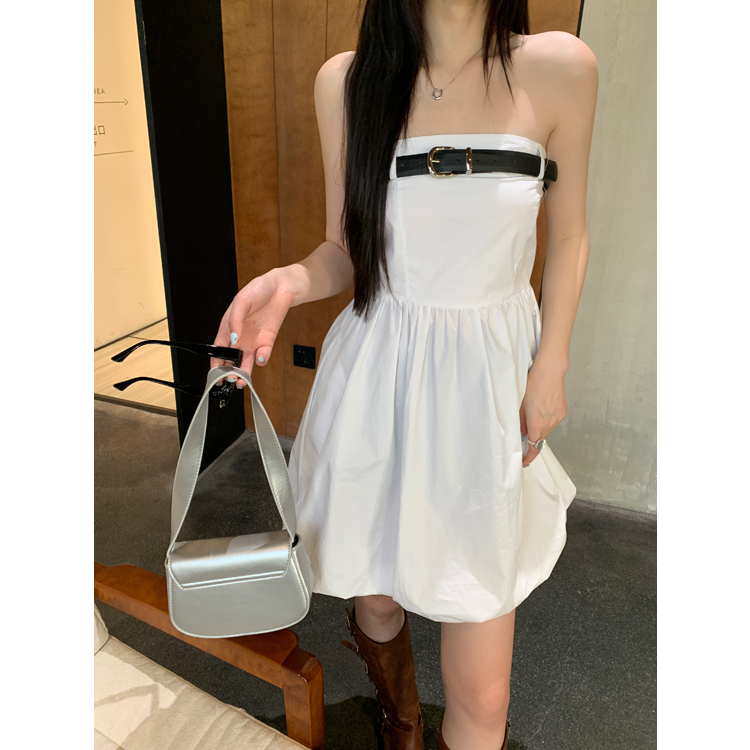 Lalisas Đầm Ngắn Không Dây Có Thắt Lưng Phong Cách niche Cá Tính Cho Nữ