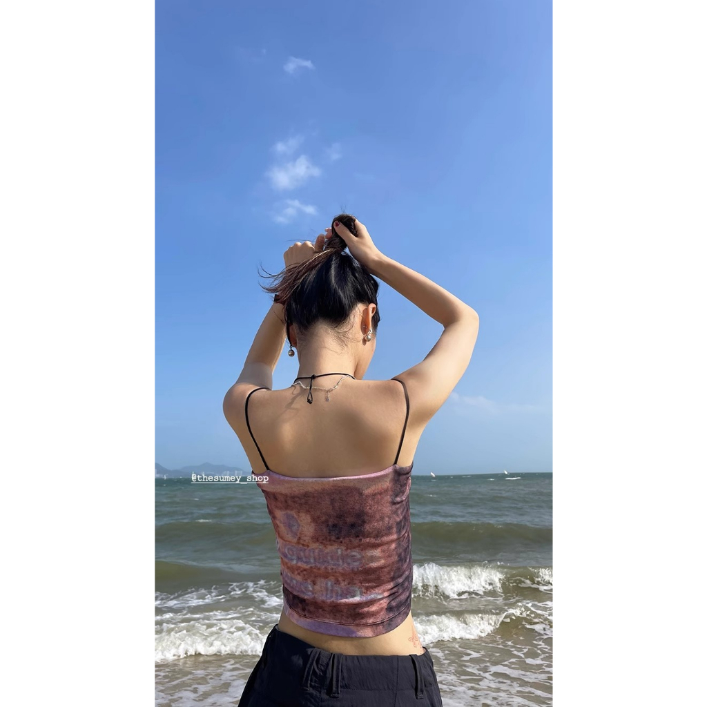 Áo Hai Dây Ôm Dáng Màu Hồng Ngọt Ngào Thiết Kế Niche Thời Trang Xuân Hè Cho Nữ