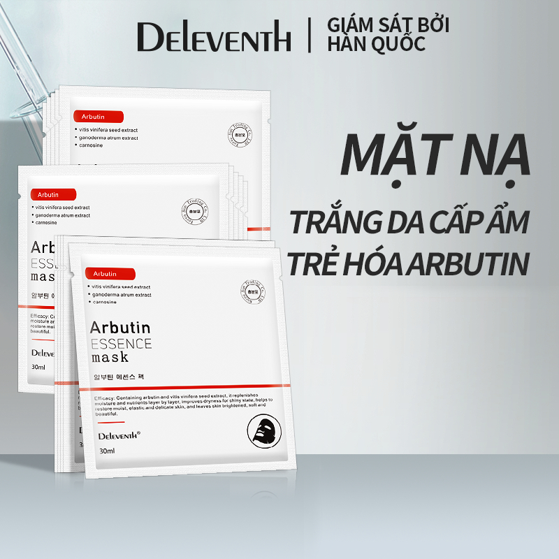 Hộp 5 mặt nạ DELEVENTH tinh chất arbutin dưỡng ẩm làm trắng sáng da mặt trẻ hóa 30ml