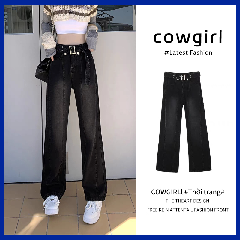 COWGIRL quần ống rộng quần nữ jean phong cách Retro Ống Rộng siêu đẹp 2023 MỚI MAY2605