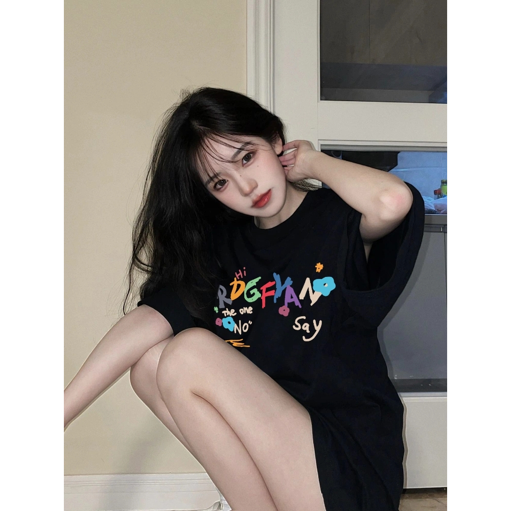 Áo Thun Cotton Tay Ngắn Dáng Rộng Cỡ Lớn Thời Trang Cho Nữ