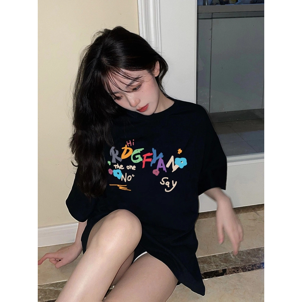 Áo Thun Cotton Tay Ngắn Dáng Rộng Cỡ Lớn Thời Trang Cho Nữ