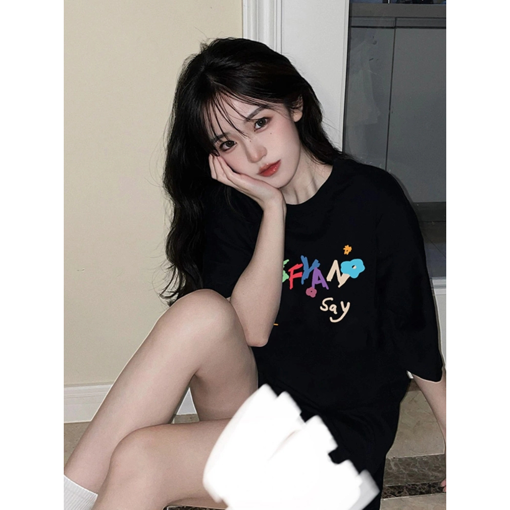 Áo Thun Cotton Tay Ngắn Dáng Rộng Cỡ Lớn Thời Trang Cho Nữ