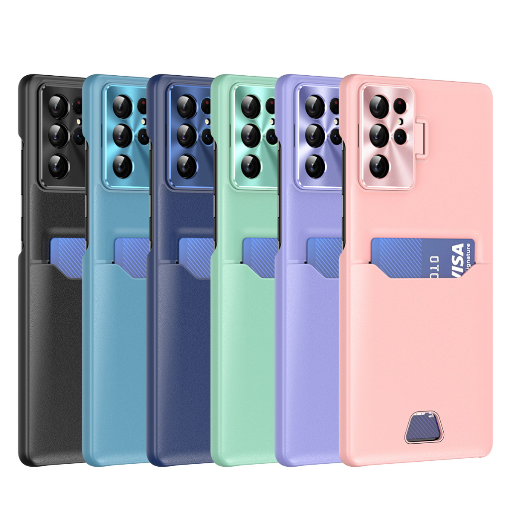 Ốp Điện Thoại Cứng Có Ngăn Đựng Thẻ Kèm Giá Đỡ Kim Loại Tàng Hình Cho Samsung Galaxy S23 S22 Note 20 Ultra S23 Plus