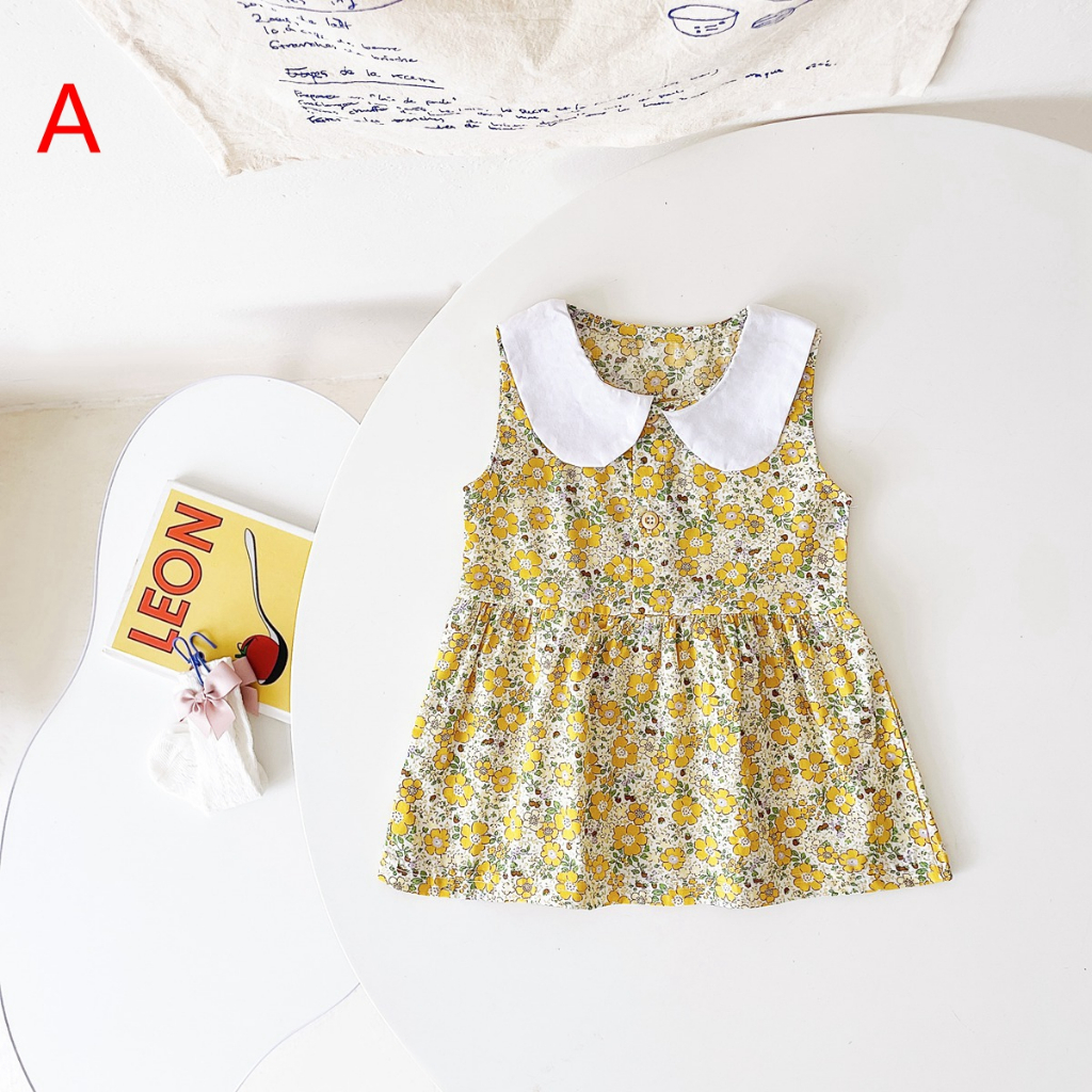 Sanlutoz Đầm Cotton Không Tay In Hoa Phong Cách Hàn Quốc Thời Trang Mùa Hè Cho Bé Gái