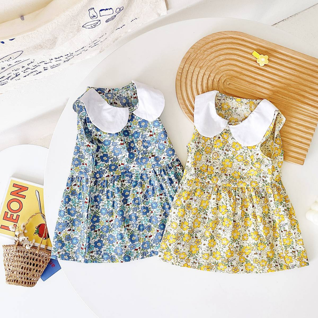 Sanlutoz Đầm Cotton Không Tay In Hoa Phong Cách Hàn Quốc Thời Trang Mùa Hè Cho Bé Gái