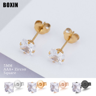 1 đôi bông tai bằng thép titan bạc 925 đính đá zircon 5mm