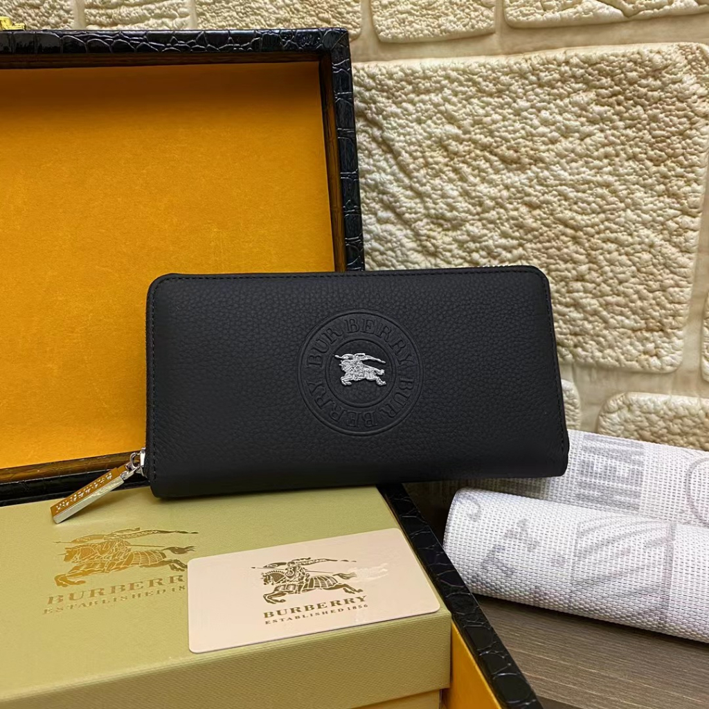 Hàng Có Sẵn Ví Da Thật Burberry Chính Hãng Dáng Dài Có Khóa Kéo Đa Năng unisex