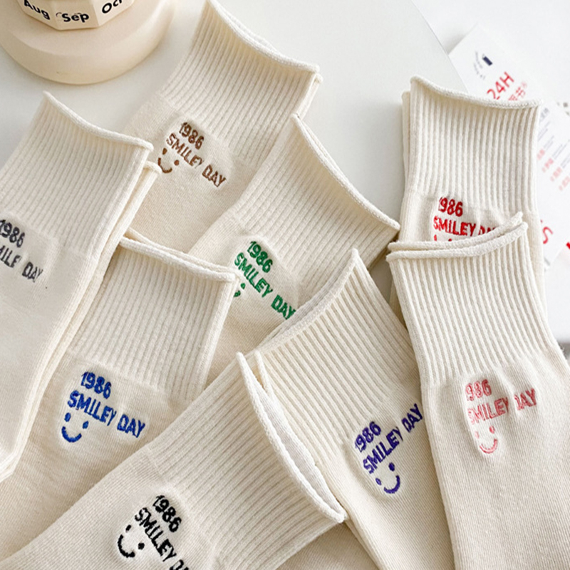 FHYL Mới Đôi Vớ Cotton Họa Tiết Mặt Cười Phong Cách Hàn Quốc Cho Nữ
